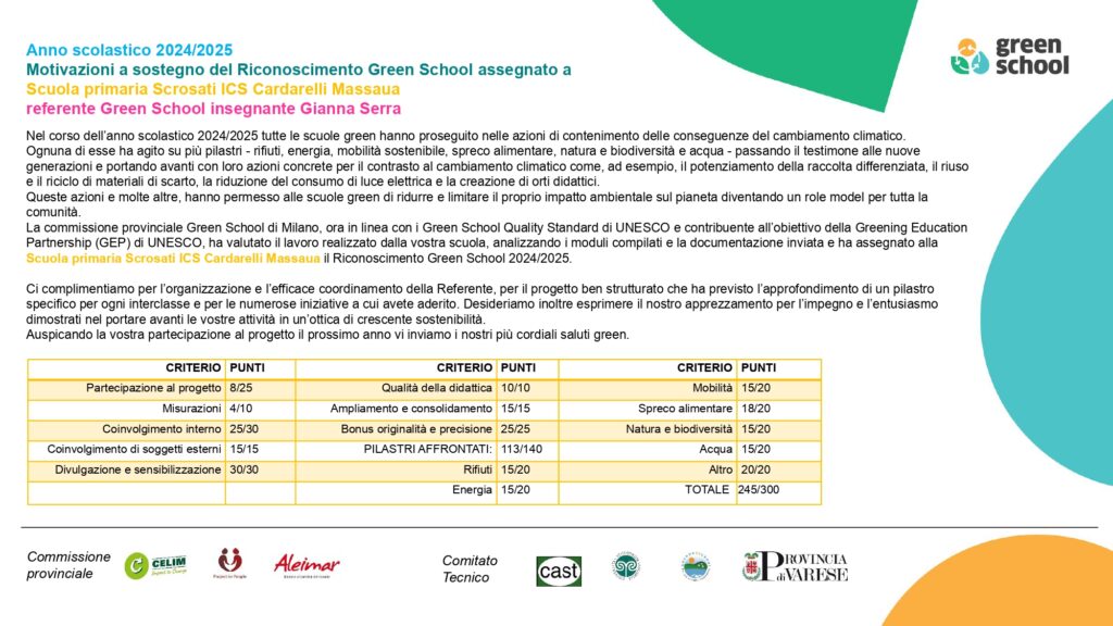 Certificazione Green School Scrosati